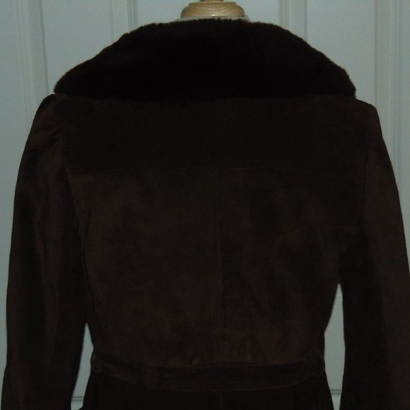 GENUINE SUEDE LEATHER LONG COAT (GENUINE SHEARLING?) - Picture 5 of 8
